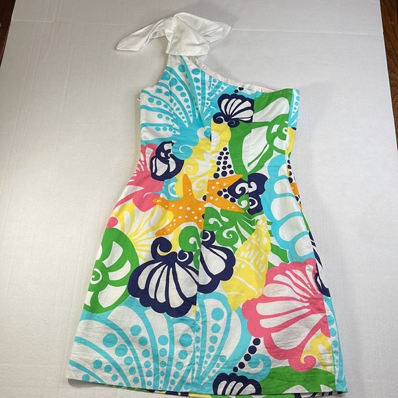 Lilly Pulitzer Resort White One Shoulder Dress Chiquita Bonita Size 4 - Picture 3 of 9
